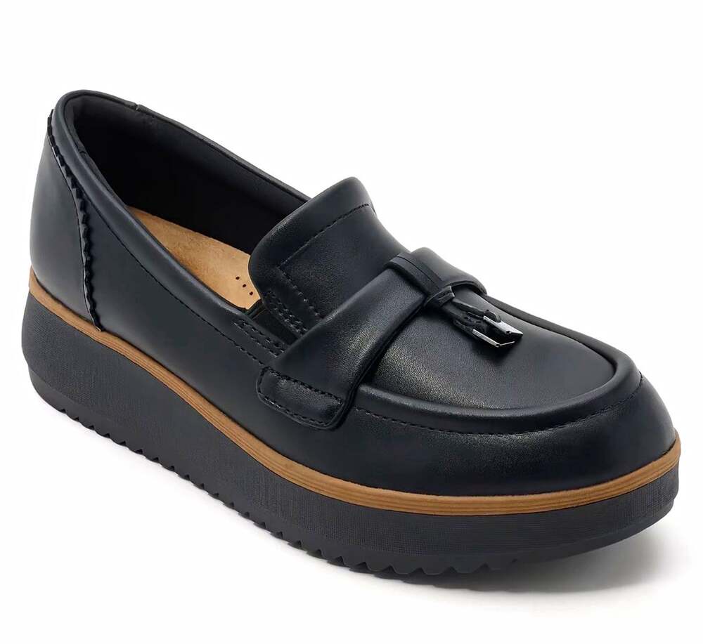 Clarks Collection Zylah Bella Leather Wedge Slip On Loafer 10M Black
